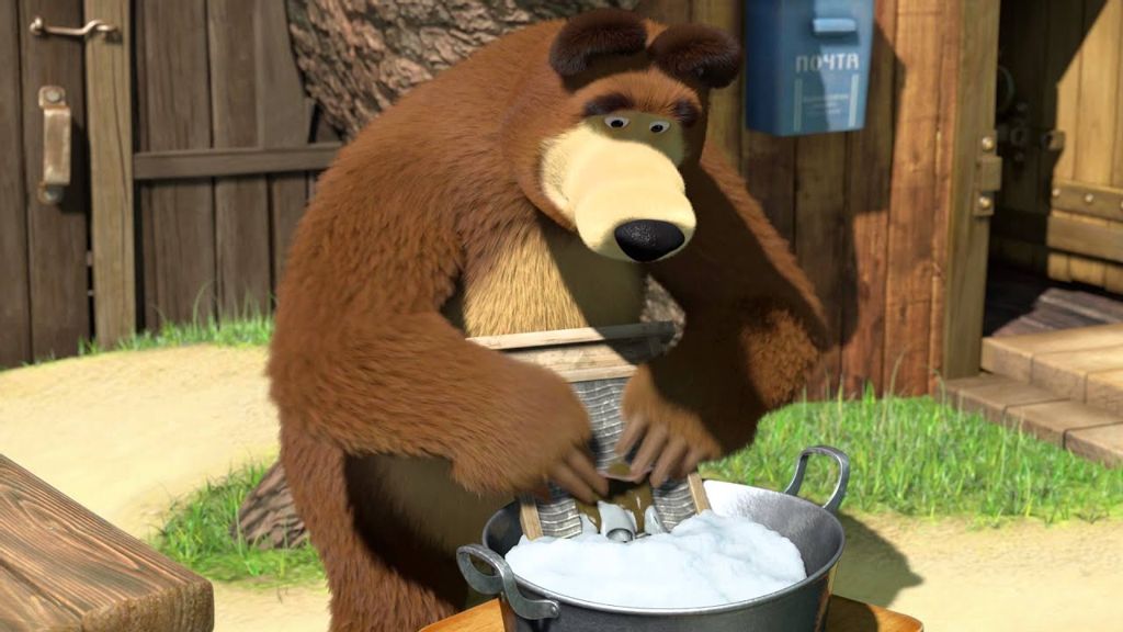 Большая стирка, Слушать песню из мультфильма Маша и медведь, онлайн и текстом