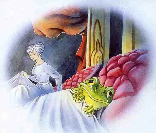 Принцесса положила лягушку под одеяло