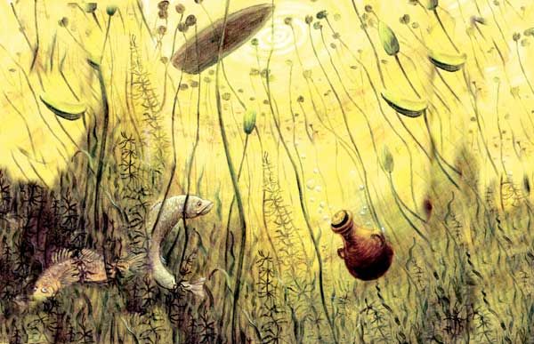 ваза упала в самую глубину озера