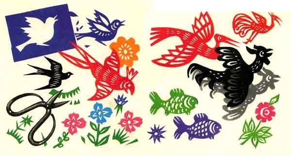 разноцветные деревья, цветы, птицы и рыбы из бумаги