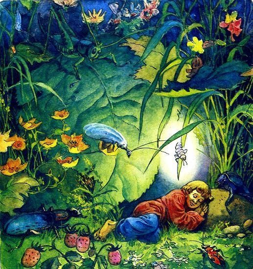 Спрятался он под былинку подле самой дороги и уснул