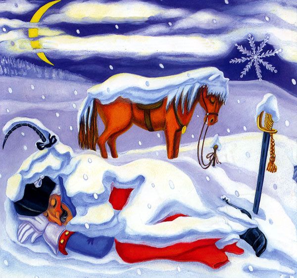 Привязал к нему коня, а сам лег спать прямо на снег