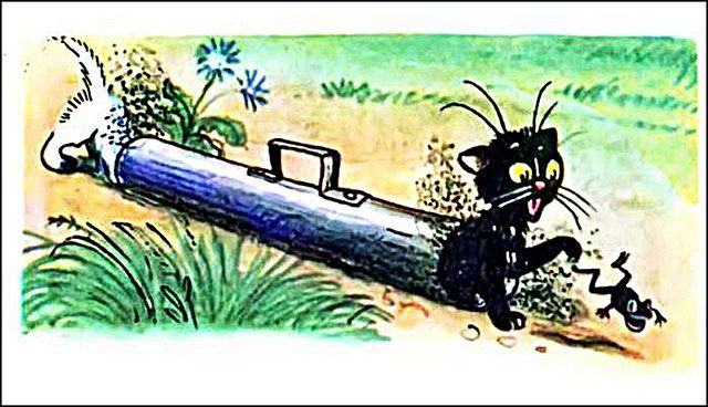 Лягушка ускакала от котят